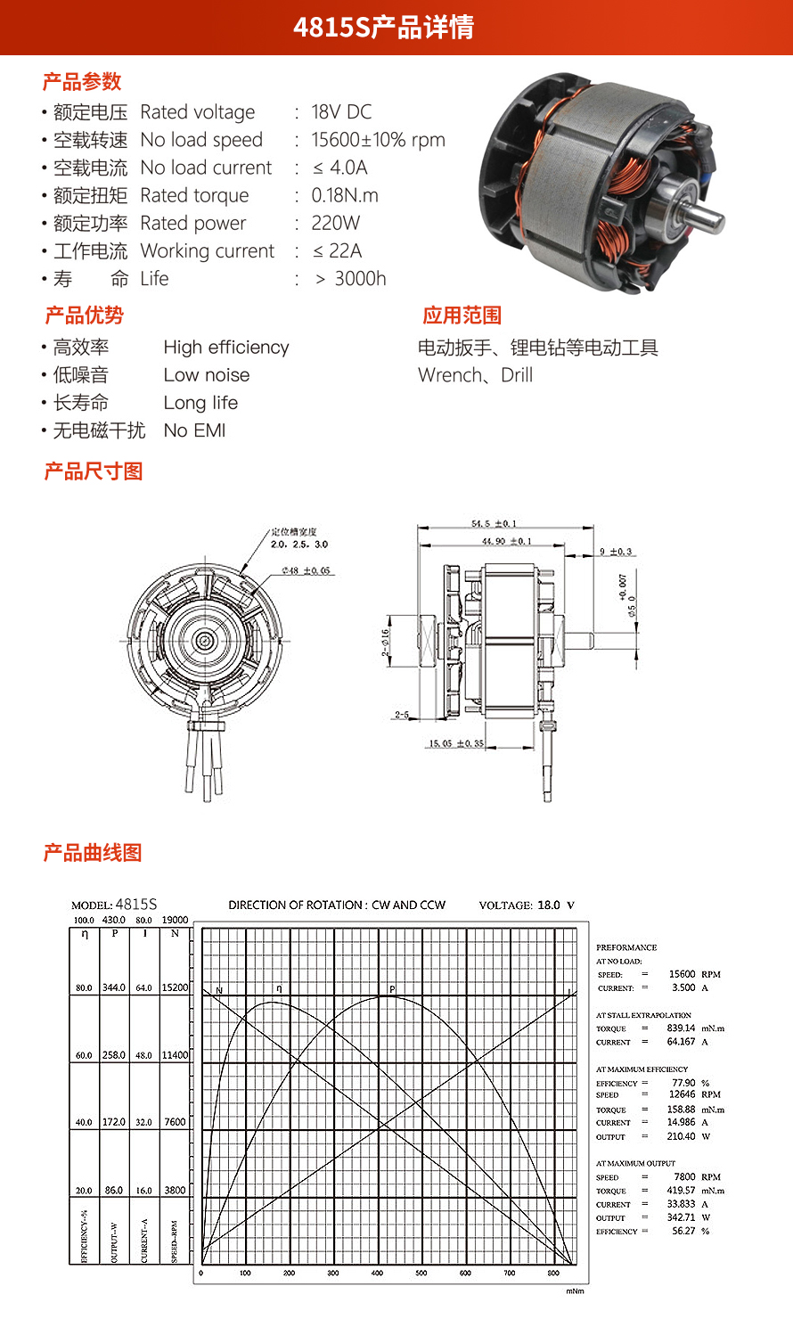 X-TEAM 4815S電動工具無刷電機