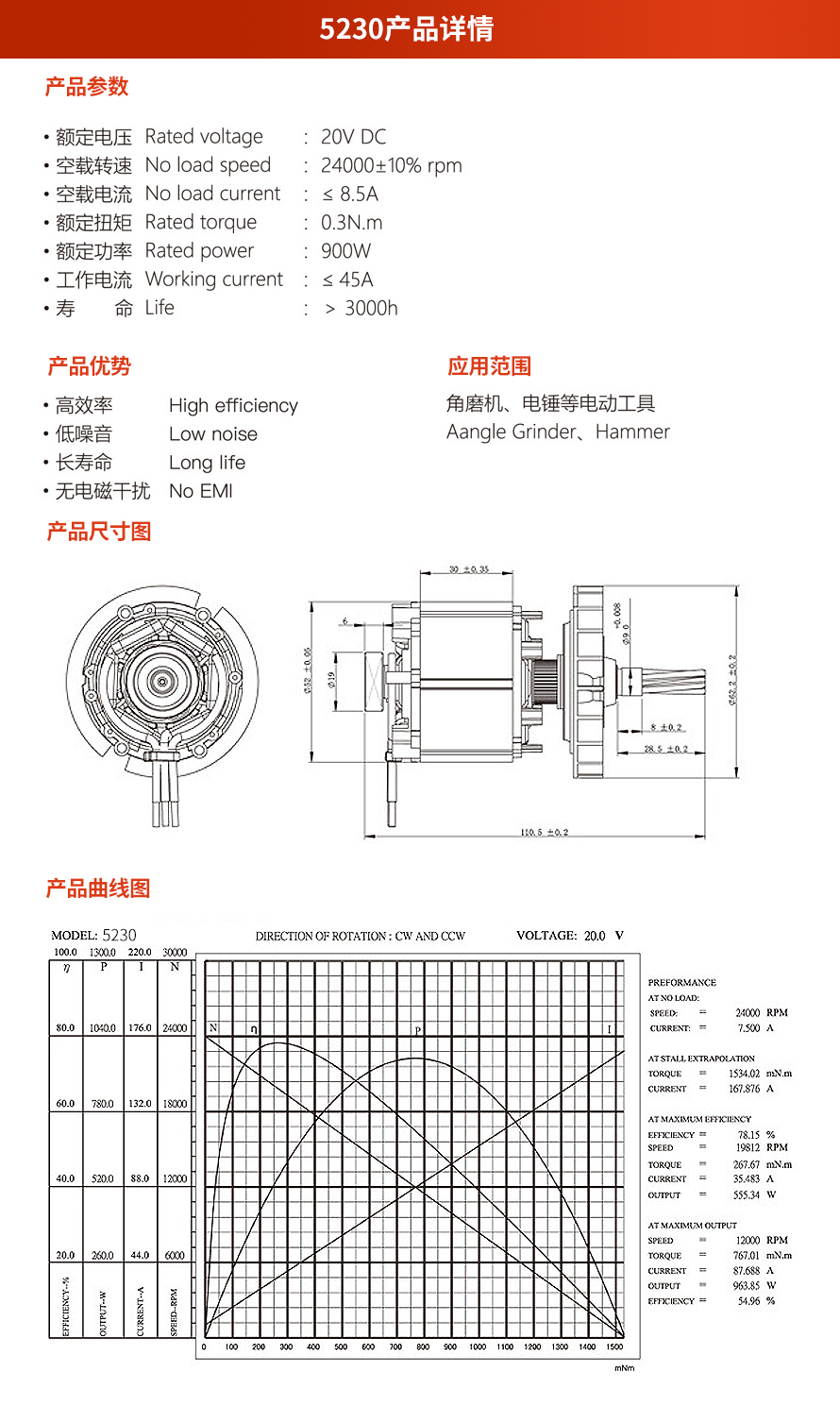 X-TEAM 5230電動工具無刷電機
