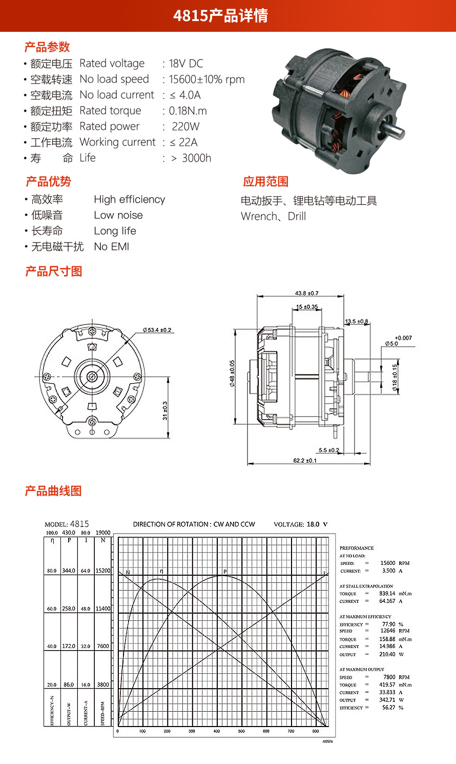X-TEAM 4815電動工具無刷電機